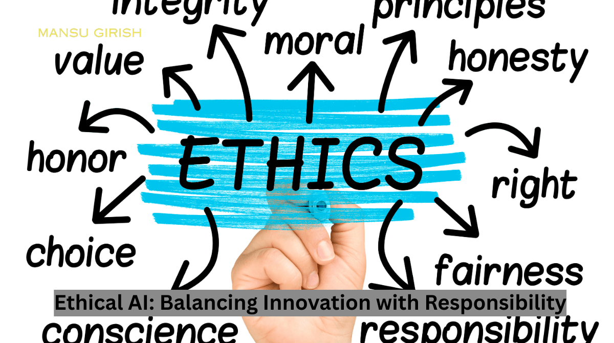 Ethical AI balancing innovation with responsibility illustration